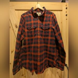 Fjallraven Men's thick Red and Blue Plaid Button-Up Shirt, Medium